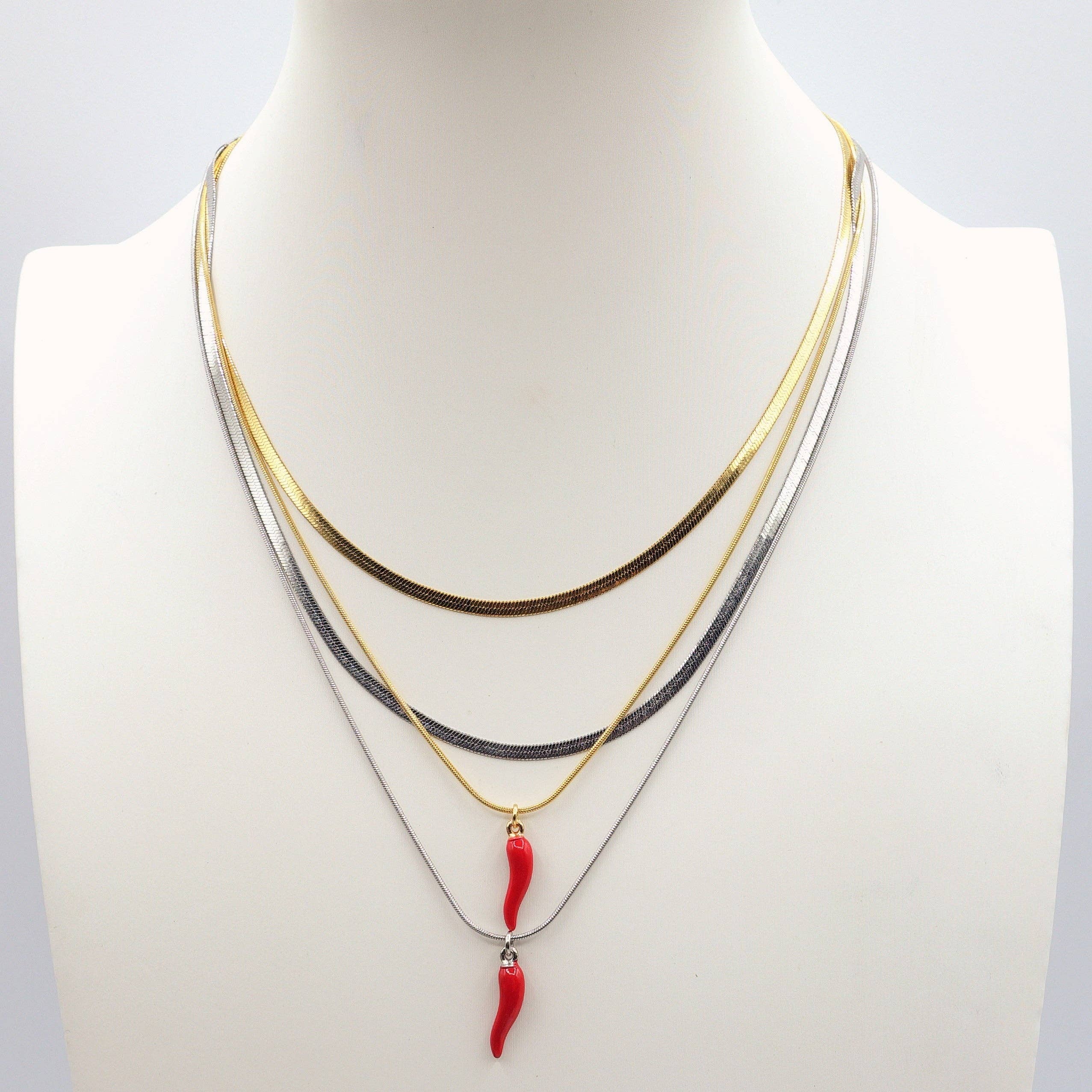 Daemon srls - Vente Colliers à pendentif - LUCKY ~ Acier inoxydable - Collier double avec pendentif cornet porte-bonheur3