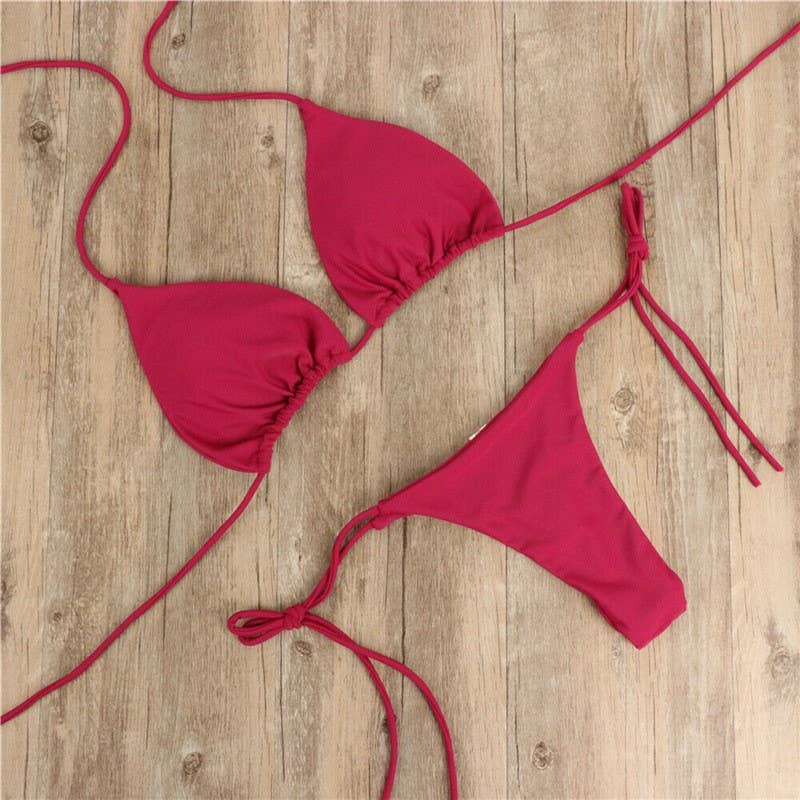 Rosa Clothing - Wholesale Two Piece Swimsuit - Women's - Get Tan ！Plain string bikini set Split bikini swimsuit7