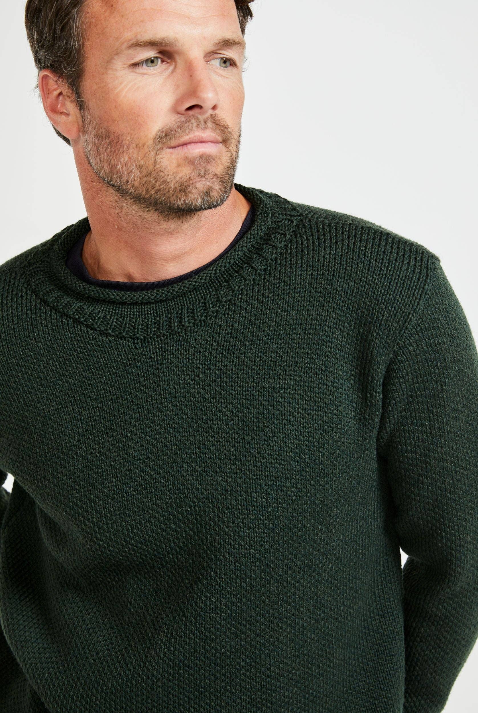 Aran Woollen Mills - Wholesale Knit Sweater - Men's - Moycullen Roll Neck Sweater - Green4