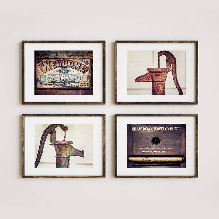 Warm Country Bathroom Decor | Art Prints Set of 4 for wholesale by Lisa Russo Fine Art