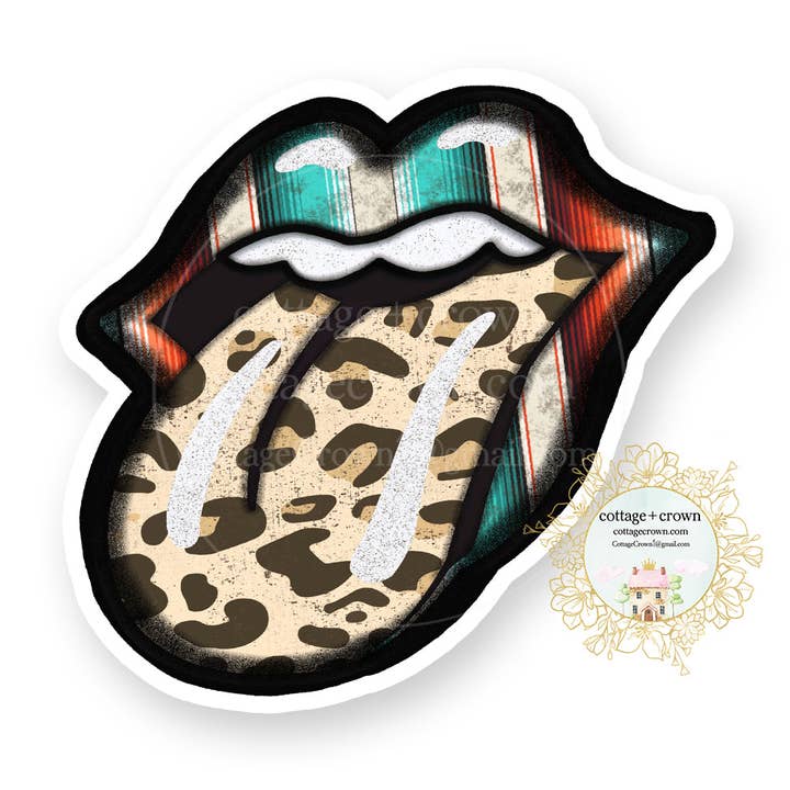 Leopard Print Tongue Lips Vinyl Decal Sticker for wholesale by cottage + crown