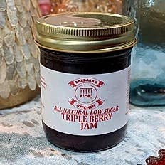 Low Sugar Triple Berry Jam 8 oz jar for wholesale by Barbara's Kitchen Jams & Salsas