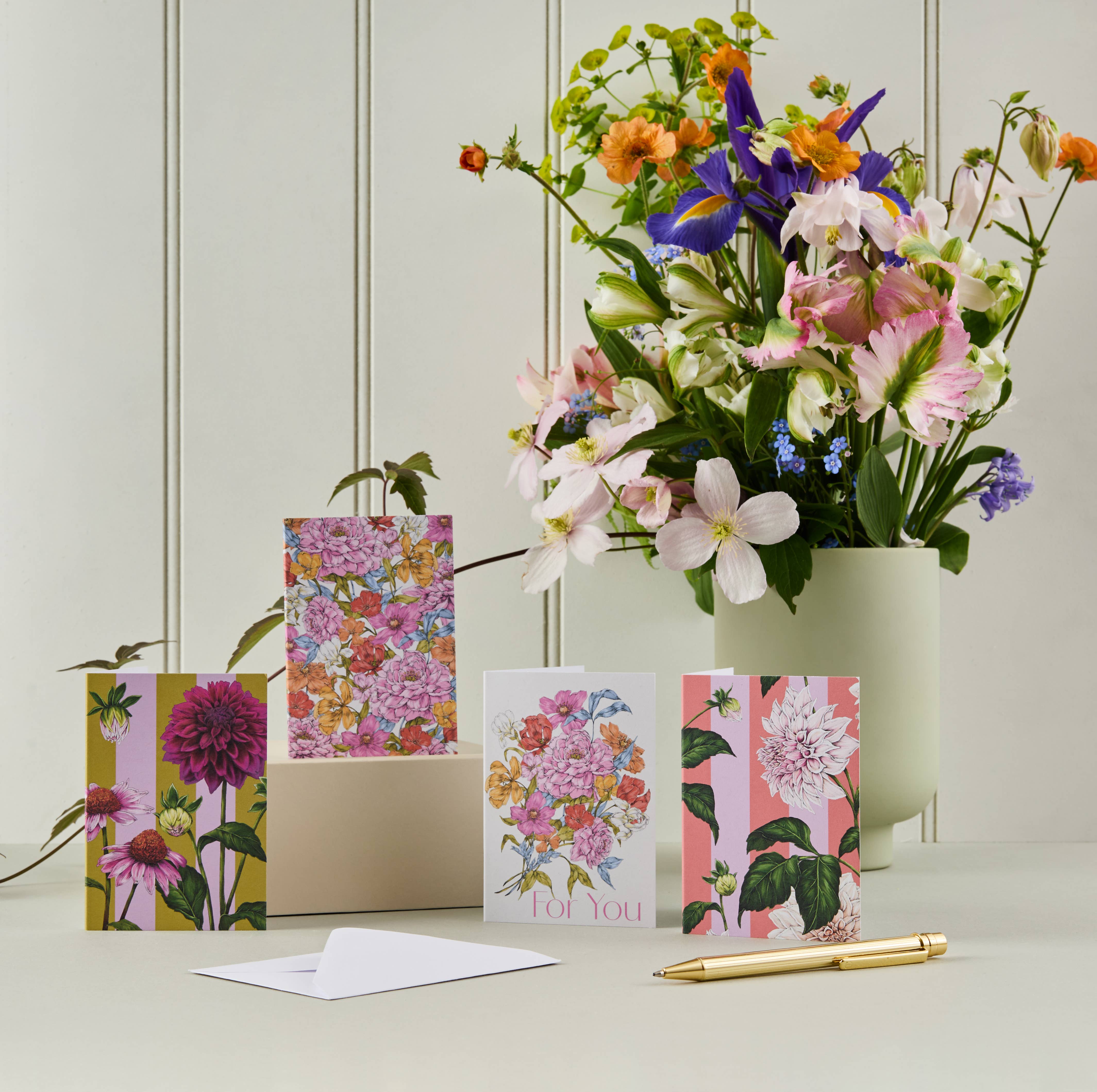 Catherine Lewis Design – wholesale Everyday greeting card – Mini Card - Dahlia Stripe Pink - Blank5