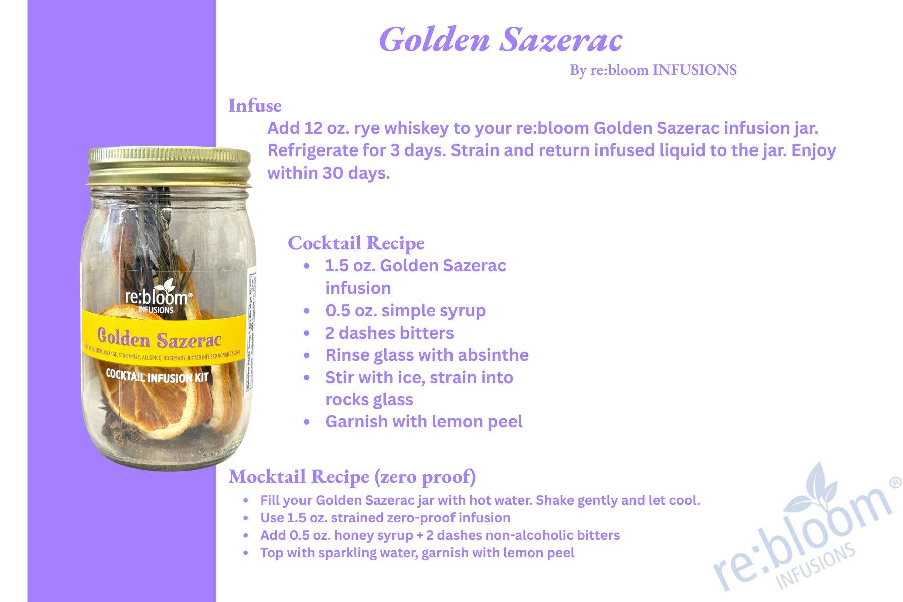 RE:BLOOM INFUSIONS LLC - Wholesale DIY Drink Kit - Golden Sazerac Dehydrated Infusion Kit3