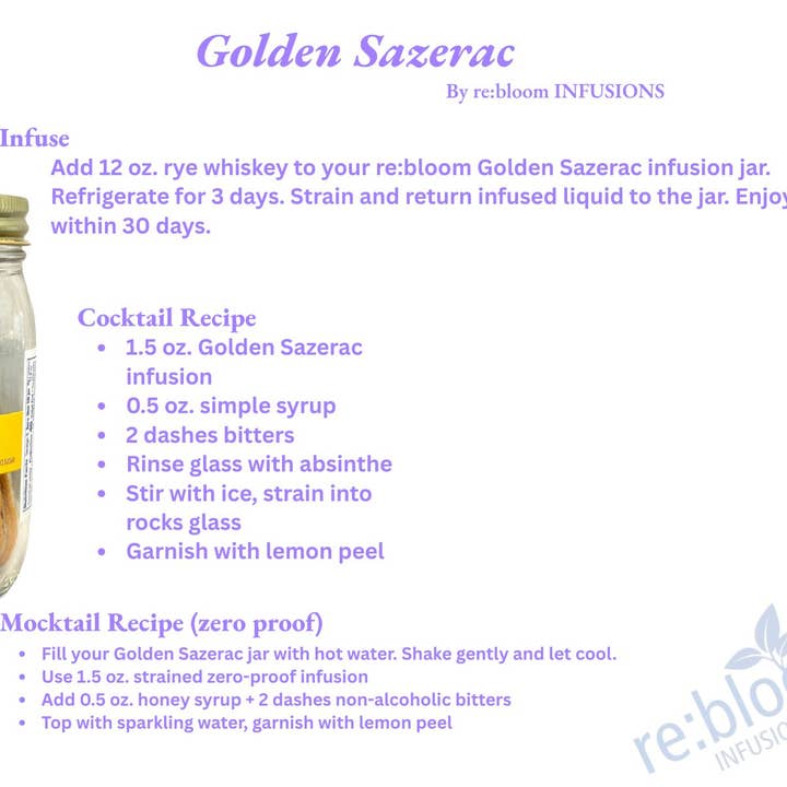 RE:BLOOM INFUSIONS LLC - Wholesale DIY Drink Kit - Golden Sazerac Dehydrated Infusion Kit3
