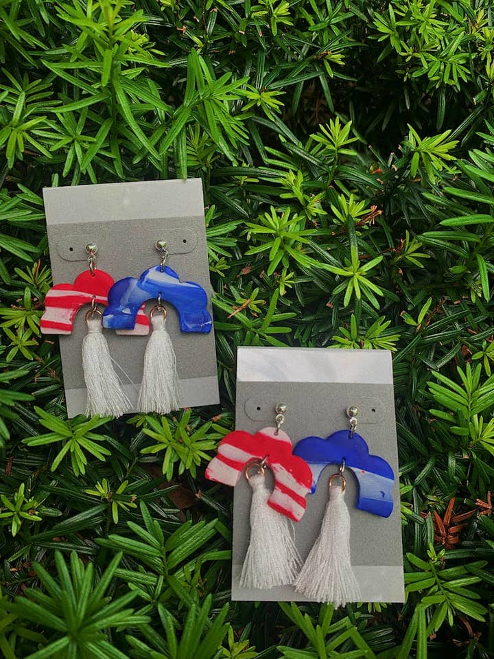 RWB Tassel Dangles for wholesale by Polymearrings Jewelry Co.