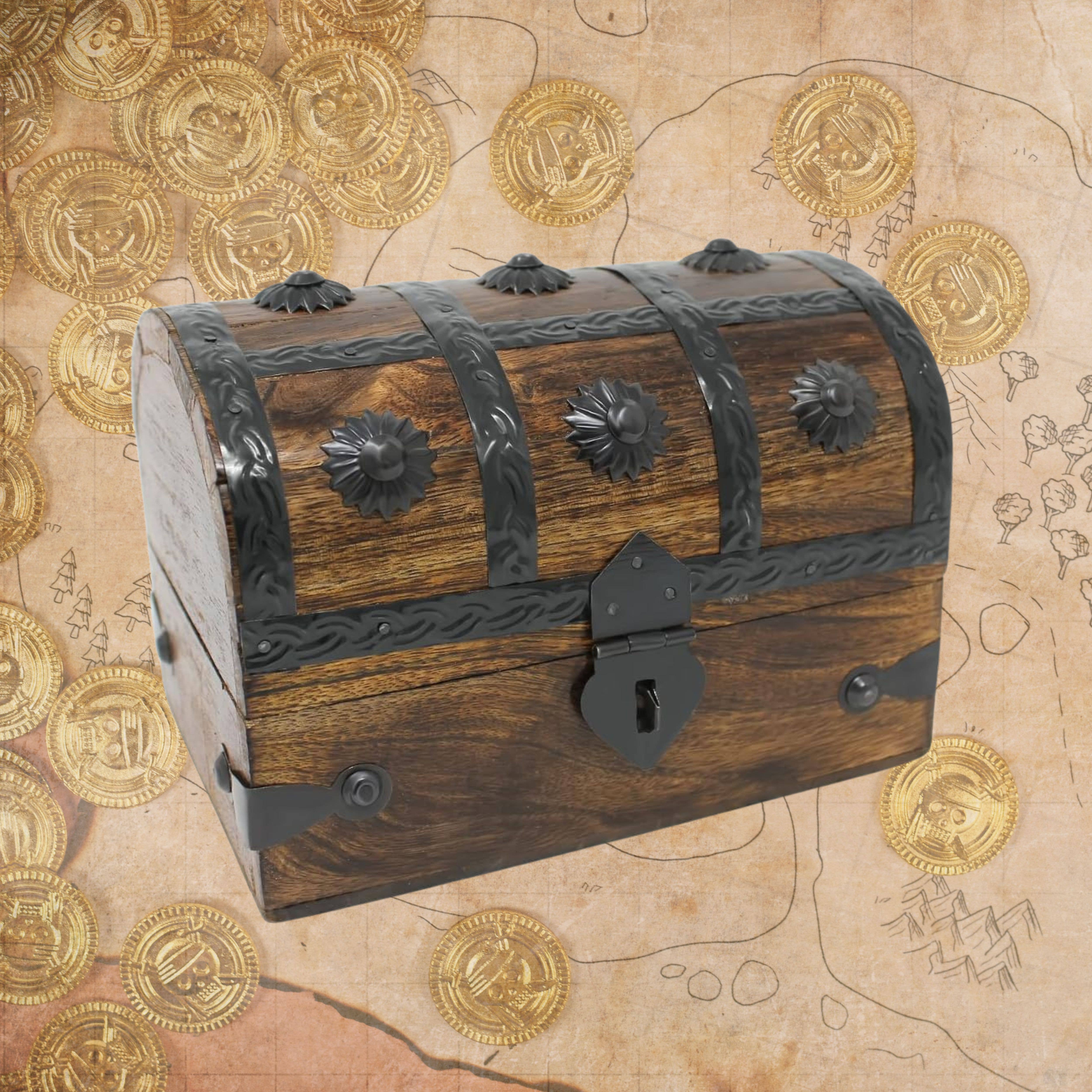 Magnifique Hearts - Wholesale Decorative Box - Rustic Wooden Treasure Chest Box – 6.5" Pirate Storage0