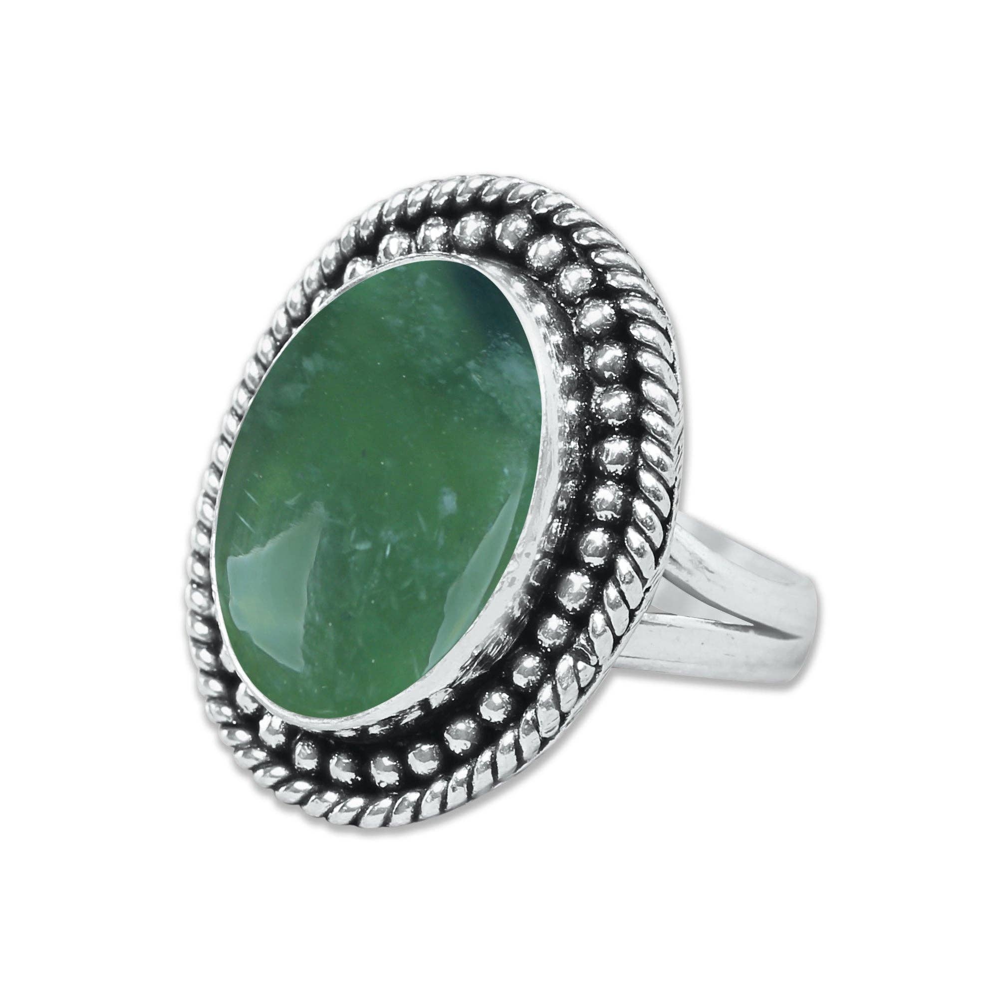 Handmade Jewels - Wholesale Cocktail/Statement Ring - Nephrite Jade Rings – Handmade, Silver-Plated, Bohemian (Made To Order)6