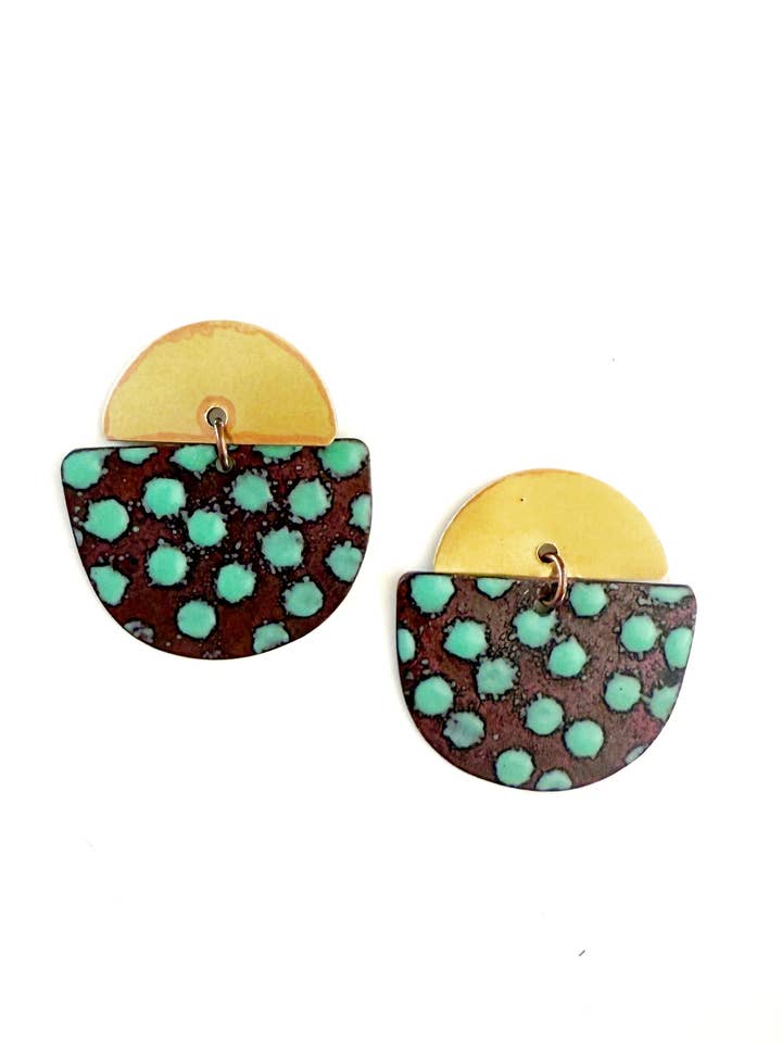 Brass and Enamel Half Moon Enamel Earrings for wholesale by Courtney Fischer Jewelry