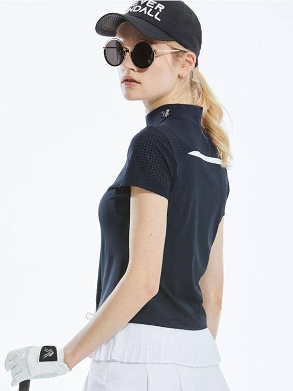 Camiseta Peplum Chiffon Mockneck por atacado de Nevermindall Golf