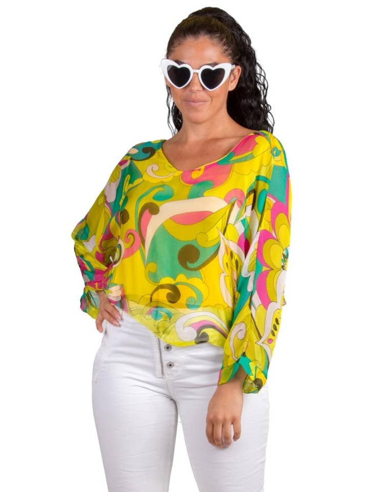 Gigi Moda - Wholesale Blouse - Women's - Groovy Dolman Sleeve Silk Crop Top2