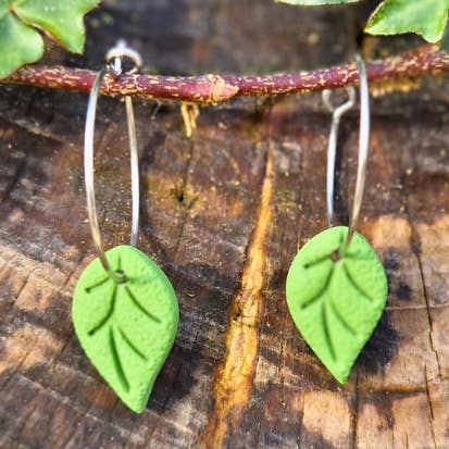 Intricate Polymer Clay Leaf Hoop Earrings for wholesale by Green Grove Designs