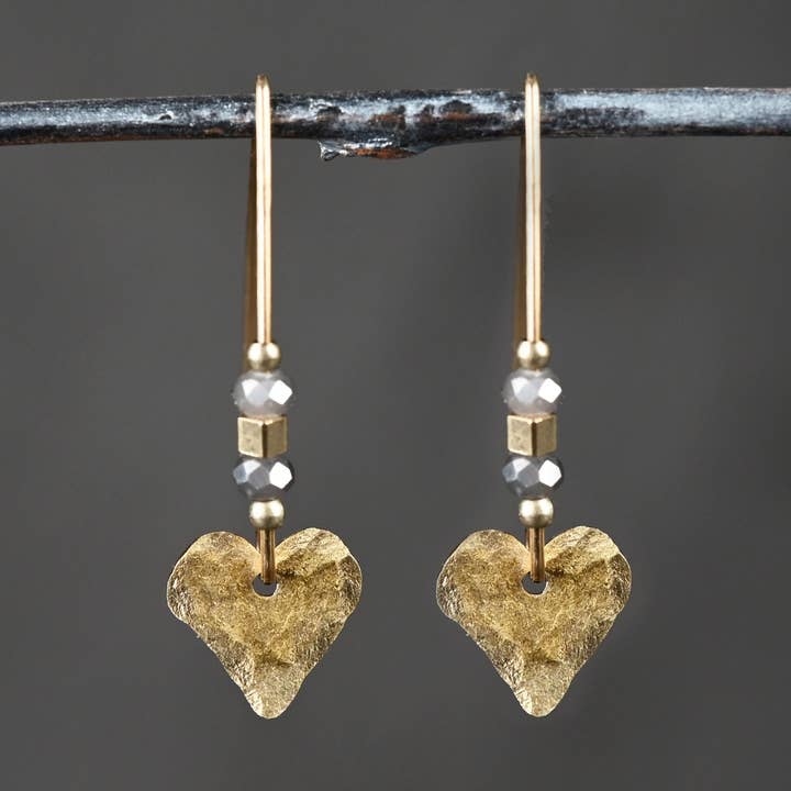 Small Beaded Hammered Heart w/ Small Crystals for wholesale by KBD Studio