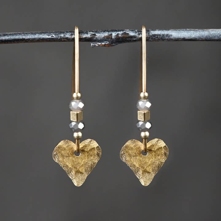 Small Beaded Hammered Heart w/ Small Crystals for wholesale by KBD Studio