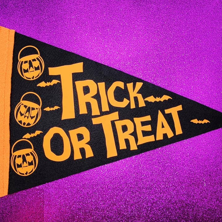 Trick Or Treat Halloween 10X15 Black Felt Pennant Banner for wholesale by Printy Vibes