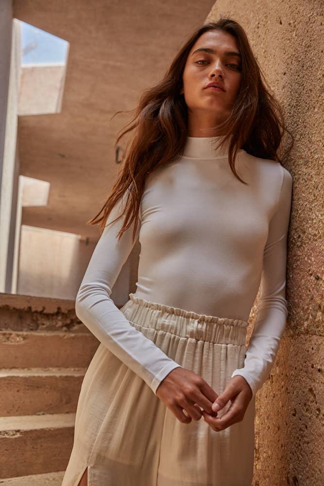 By Together - Wholesale Bodysuit - Women's - S1147 | Knit Seamless Mock Neck Long Sleeve Bodysuit0