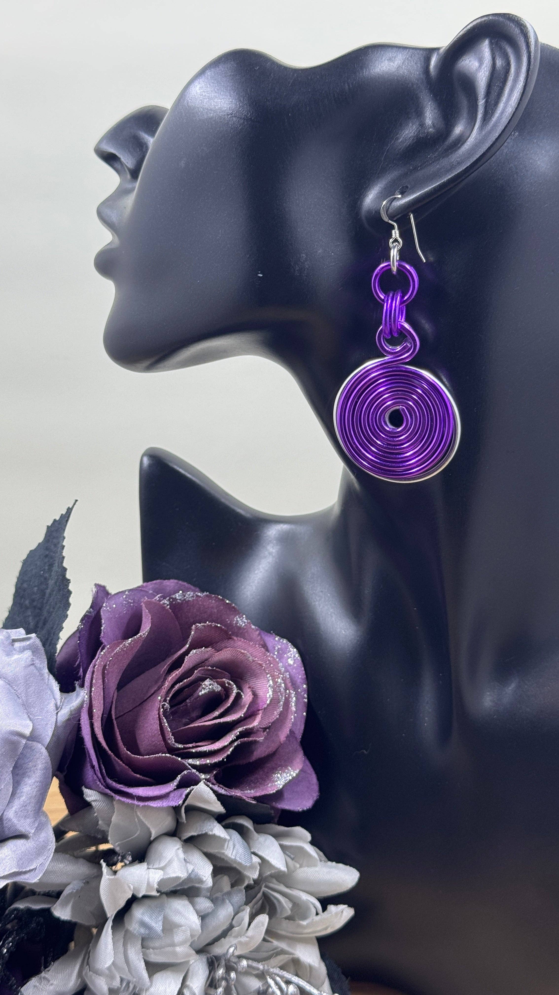 Jewelry With Me - Wholesale Dangle Earrings - Silver and Purple Double Disk Earrings with Sterling Silver Ear Wires7
