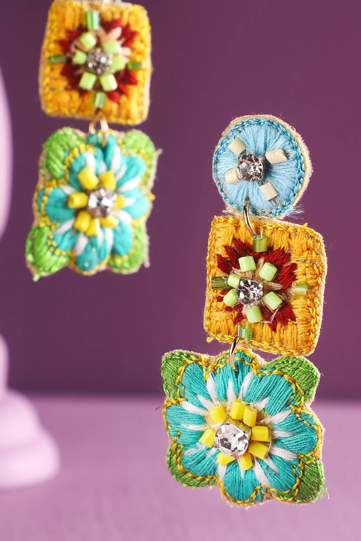 Urbanista - Venta al por mayor Pendientes colgantes - Pendientes Colgantes de Flores Indias Coser a Mano5