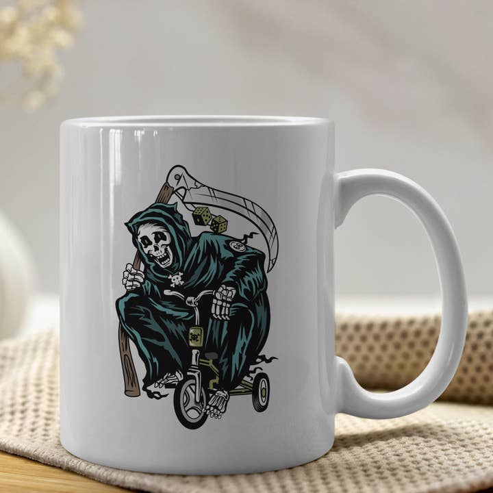 Sticker Bull - Wholesale Coffee Mug - Tricycle Grim Reaper 11oz Coffee Mug2
