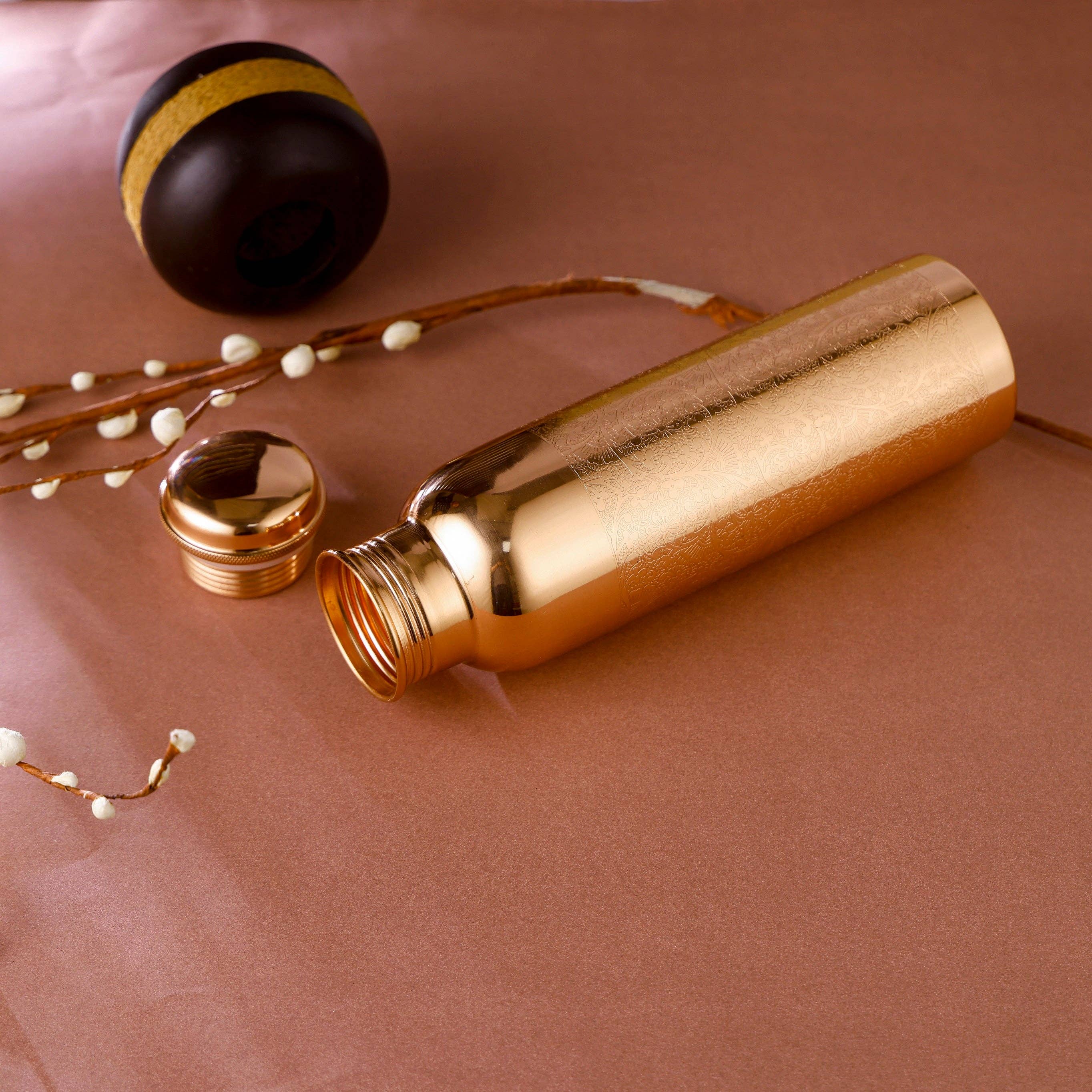 Peak Life - Wholesale Water Bottle - Floral Etching Glossy Combo  Copper Vessel1