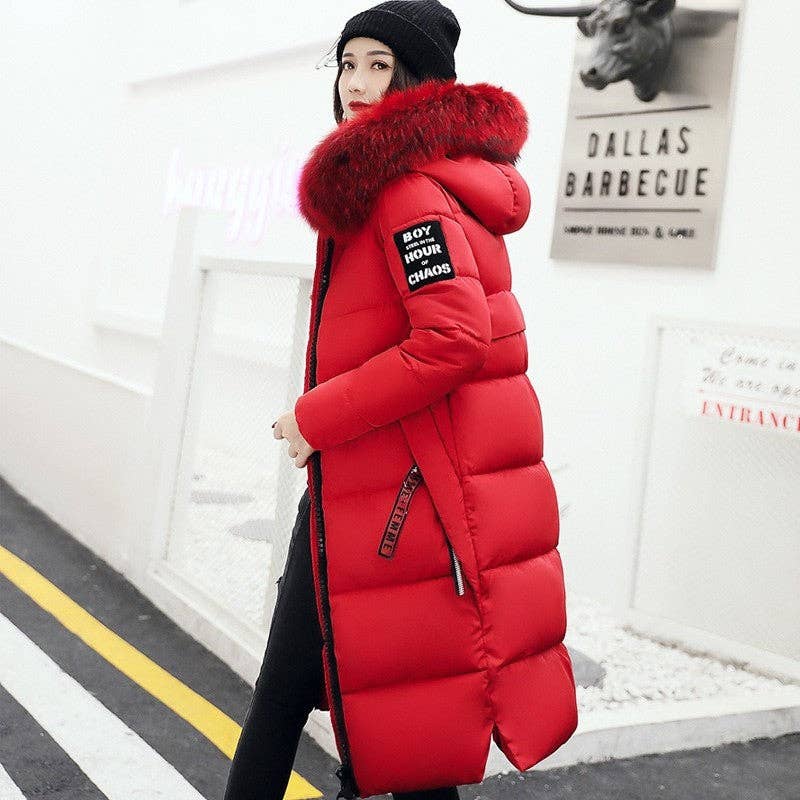 UZ Wholesale Store - Wholesale Puffer Jacket - Women's - Hooded Mid-Length Down Coat With Big Faux Fur Collar6