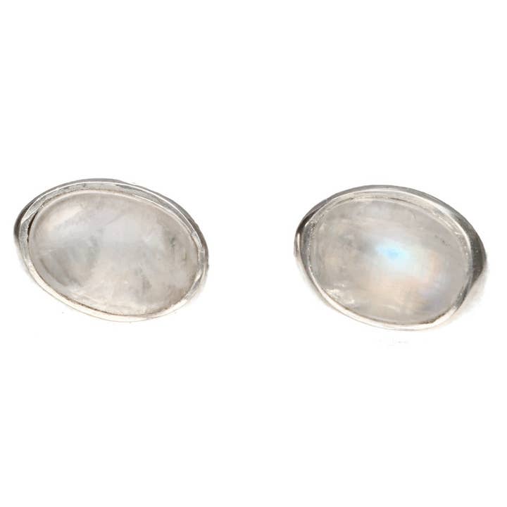 Pendientes Botón de Piedra Luna Óvalo en Plata de Ley 925 para venta al por mayor de Vives de la Cortada S.L