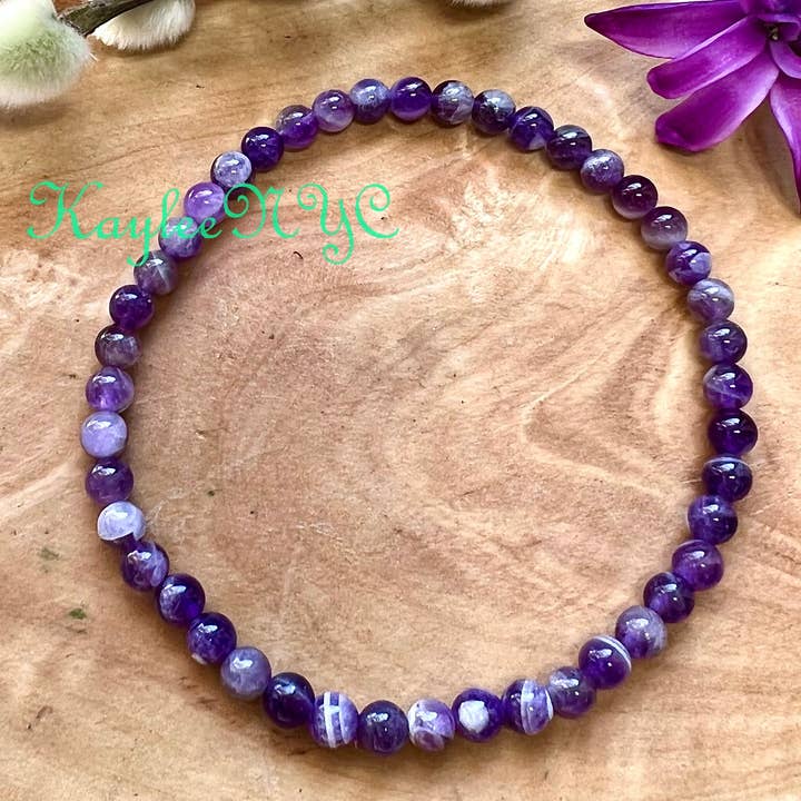 KayleeNYC - Wholesale Beaded Bracelet - Natural Chevron Amethyst 4mm 7.5” Crystals Stretch Bracelet4