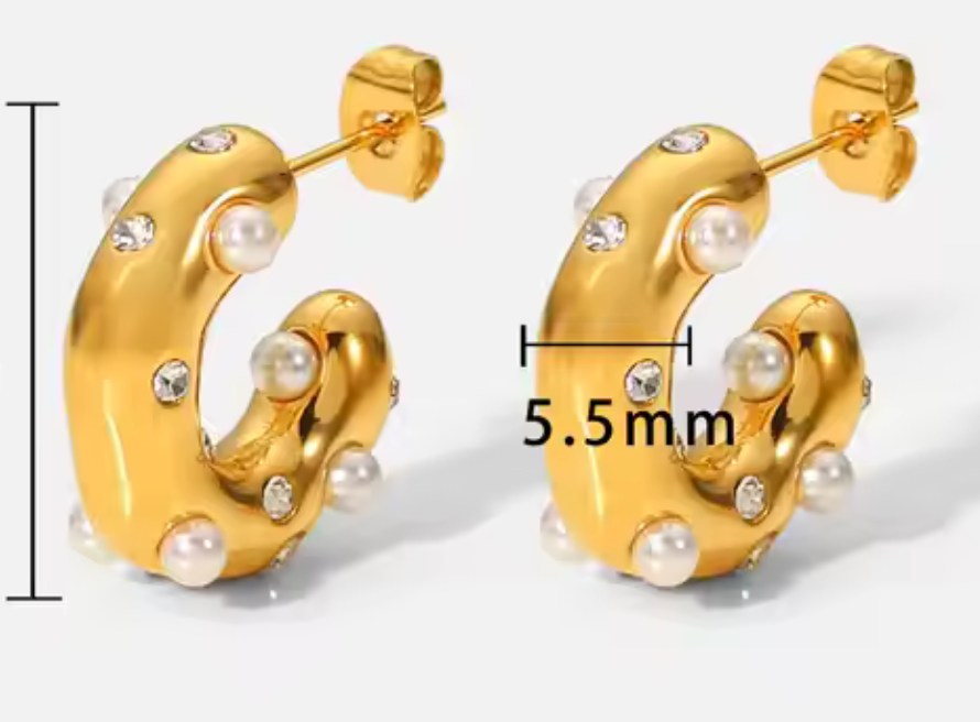 HoopLa - Vente Créoles - Boucle d'oreille Puffy Pearl/Crystal Hoop. Boucles d'oreilles 14K, acier8