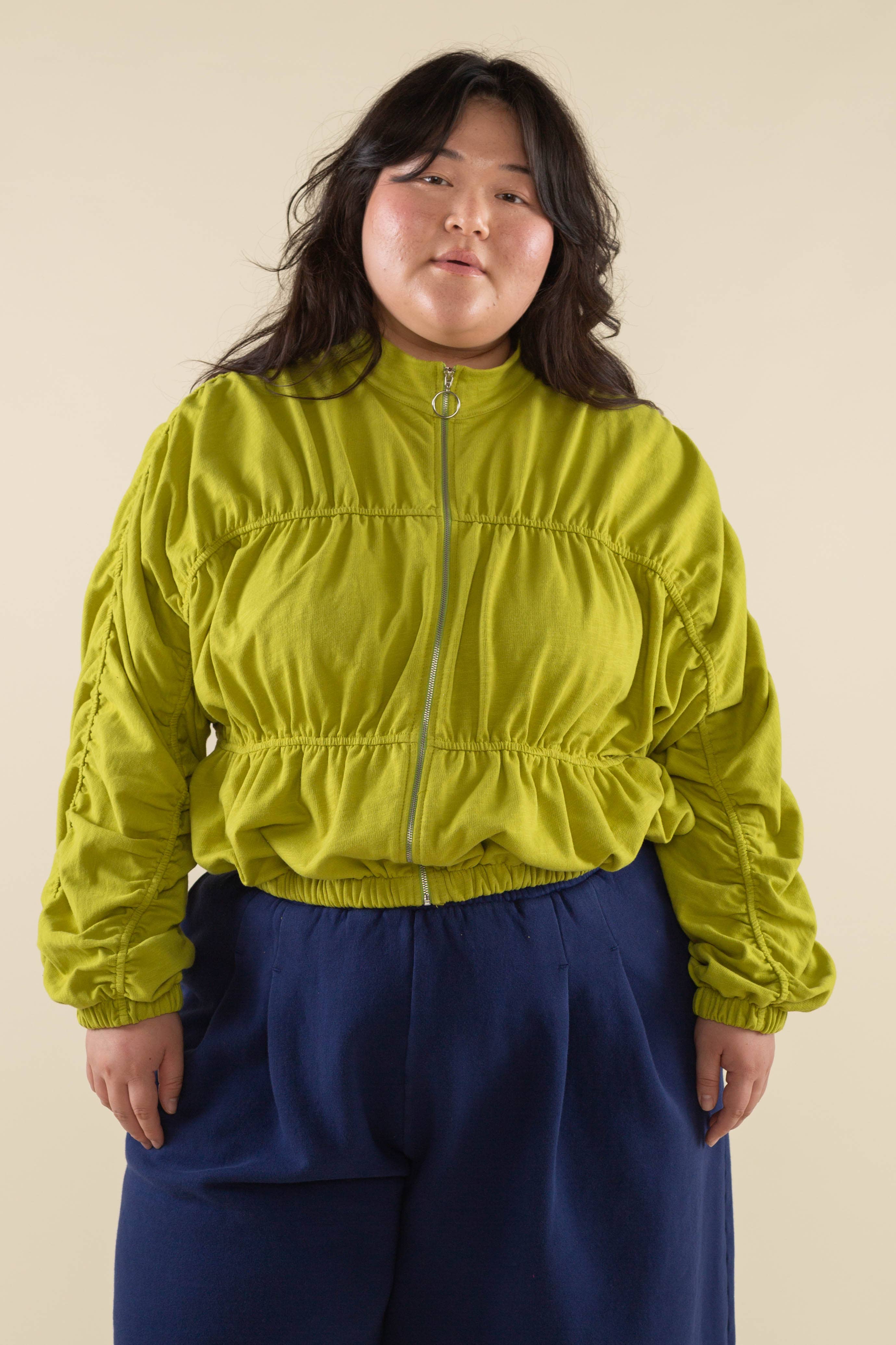 Wholesale Bandini Shirred Mock Neck Zip Up Jacket - Plus Size for