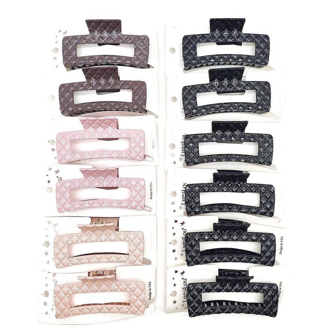 Diacly - Wholesale Hair Pin - 12pk Checker Pattern Shine Rectangle  Hair Claw Clip Set1
