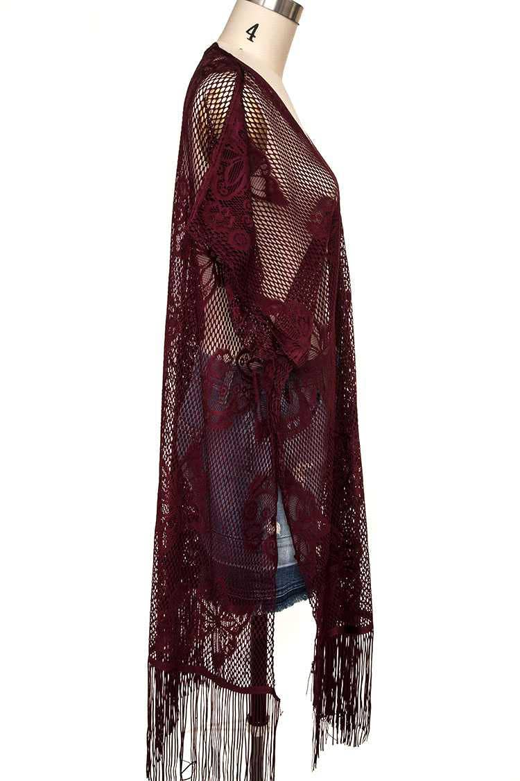 Artini Accessories - Wholesale Kimono - Women's - Open Knit Fringe Lace Kimono Cardigan3