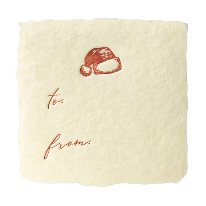 Petite Santa Hat Cream Handmade Paper Letterpress Tag for wholesale by Oblation Papers & Press