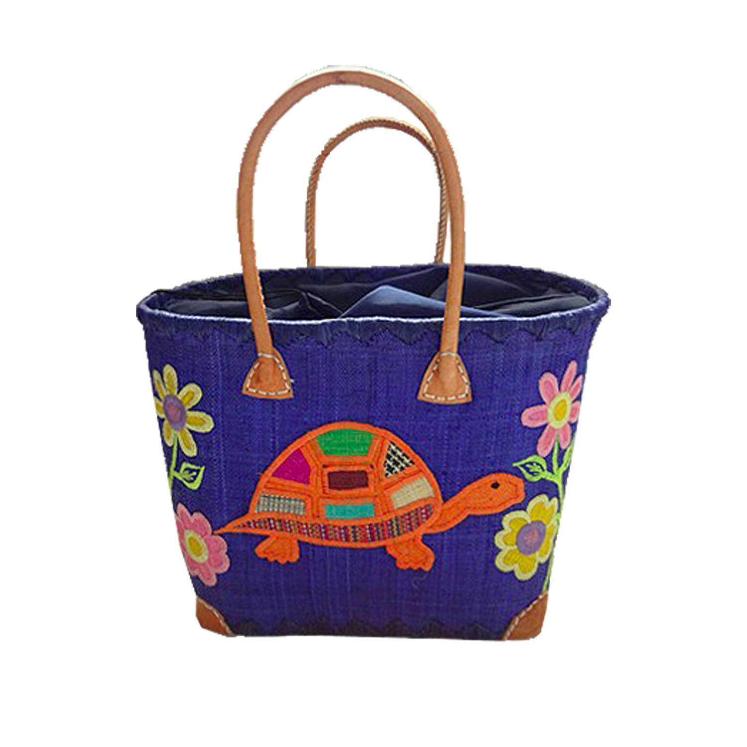 Le comptoir de la plage - Venta al por mayor Bolsa de playa - Cestas Rabane con estampado de TORTUGAS bordado en varios colores5