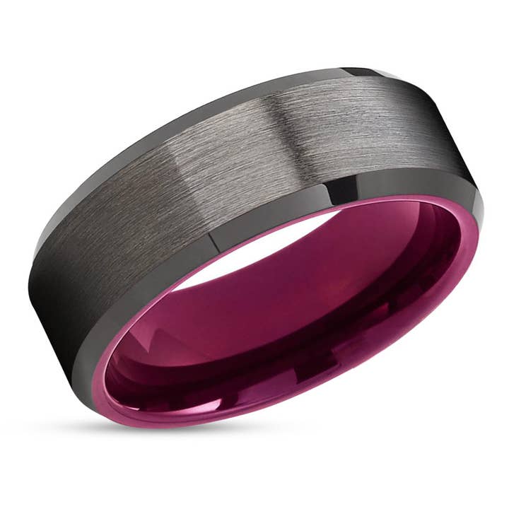 Purple Wedding Band - Gunmetal Wedding Ring - Purple Wedding Ring - Ring for wholesale by Lucky Love Rings