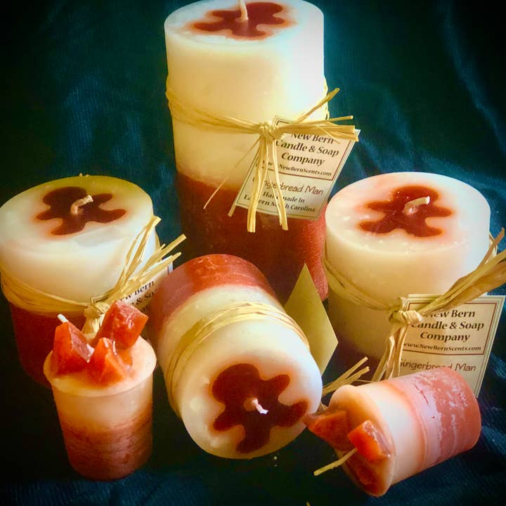 New Bern Candle and Soap - Wholesale Pillar Candle - 3x3 Candle Gingerbread Man Scent