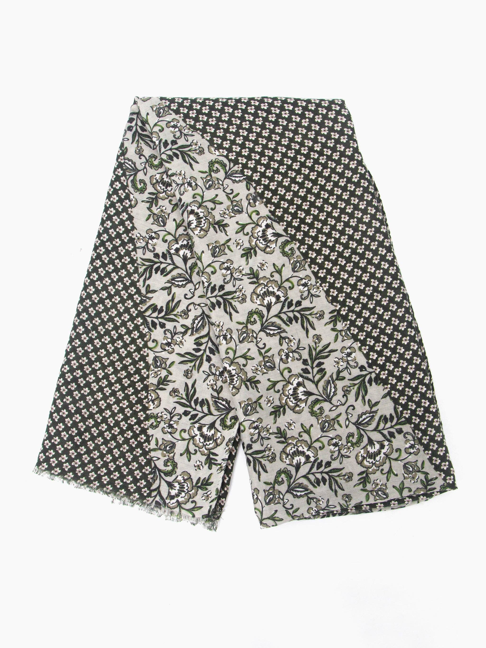 Sarta Accessories - Wholesale Scarf - Women's - Flora Lightweight Scarf - Khaki, Indian Floral1