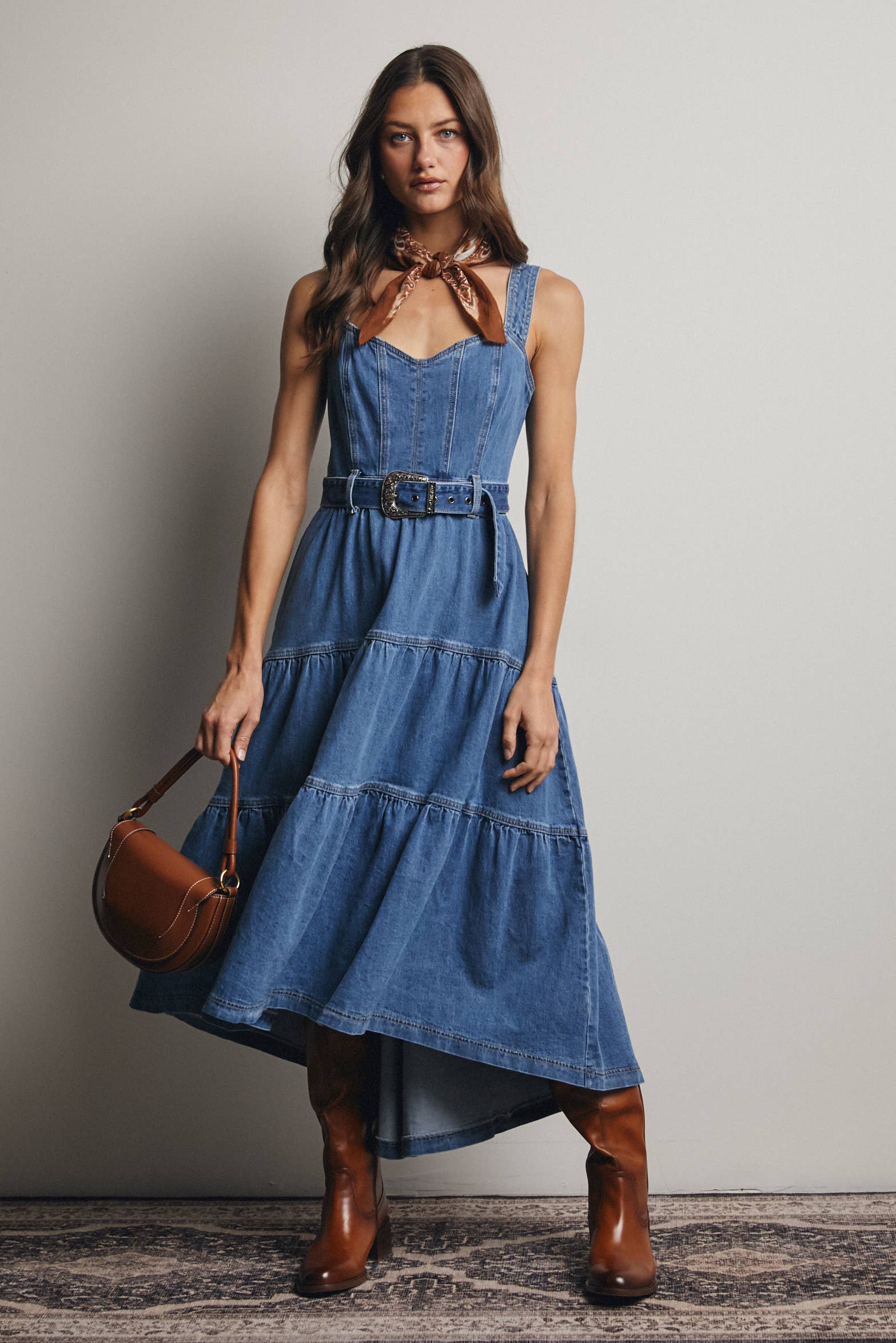Forte - Wholesale Dress - Women's - Tiered Denim Maxi Dress FD00232