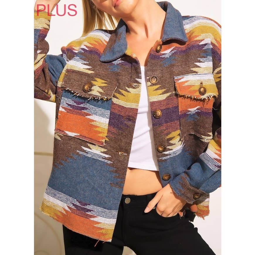 Coloring You – Engroshandel Skjortejakke/shacket – til kvinder – TRIBAL AZTEC MØNSTER KNAP NED SHACKET12