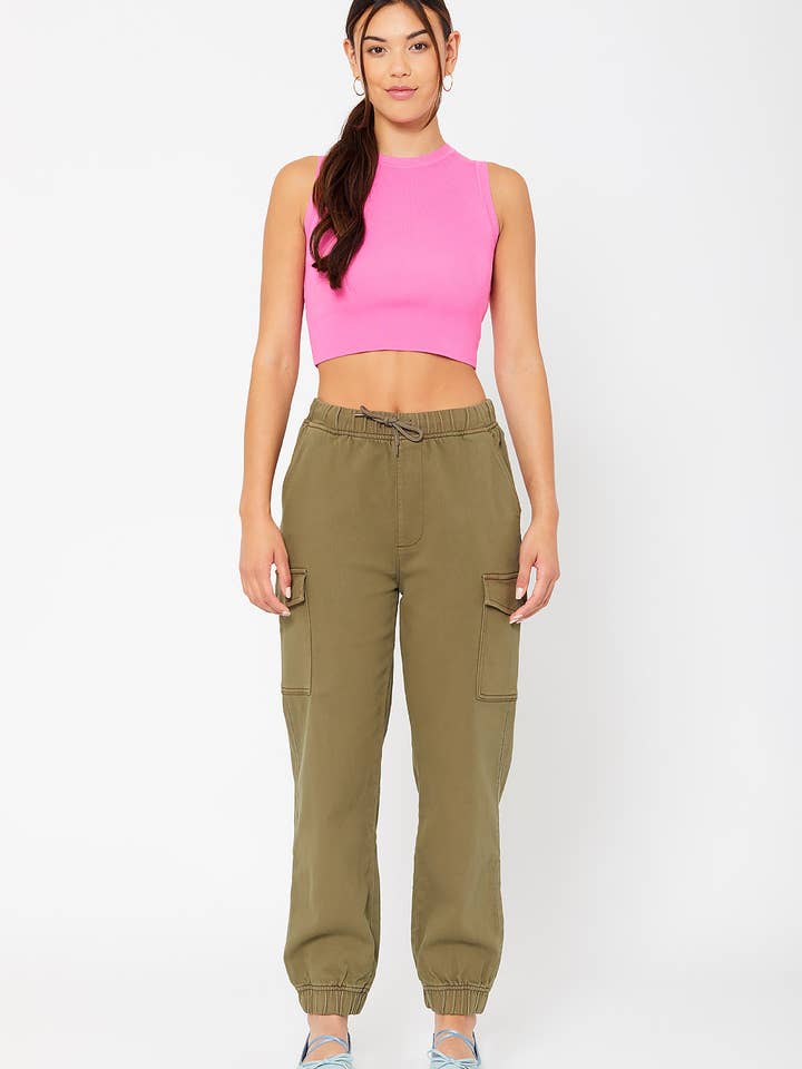 Pantalon de jogging cargo taille haute en tricot de coton pour la vente par MONKEY RIDE JEANS