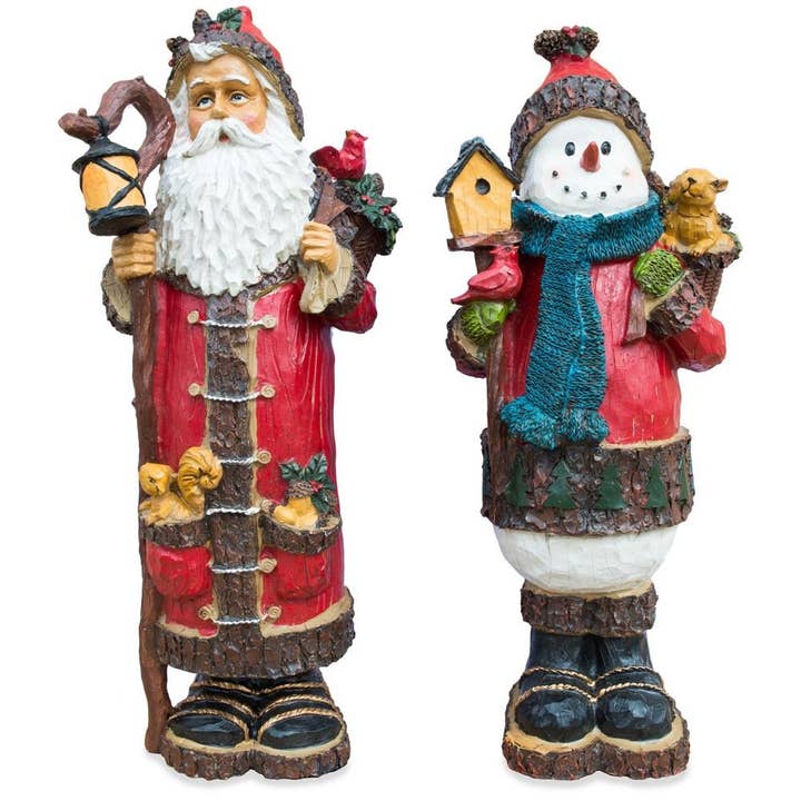 Set of 2 Santa and Snowman Christmas Figurines 18 Inches for wholesale by BestPysanky