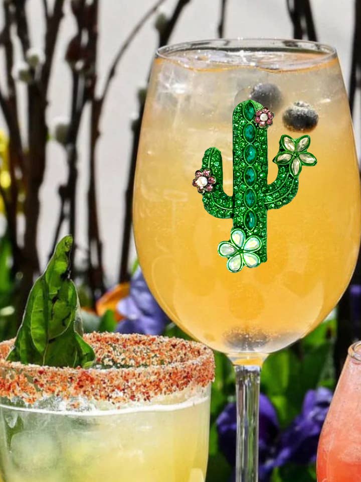 Cactus with Blooms Stemmed Wine Glass for wholesale by The Queens' Jewels®