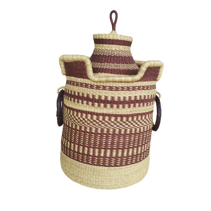 Handcrafted African Laundry Basket with Lid for wholesale by African Heritage LLC