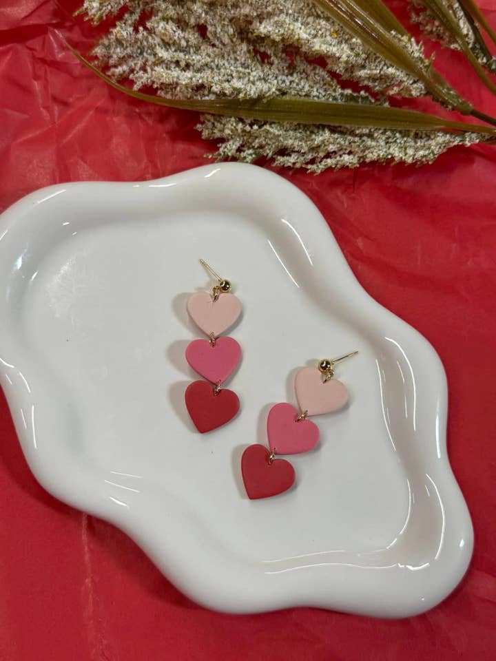 Rosa Herz Trio | Ohrringe aus Polymer Clay für den Großhandel von Watch Me Bloom