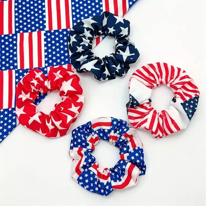 Sparkling Extras - Wholesale Scrunchie - Women's - 4th of July Women Patriotic Star USA Flag Scrunchie