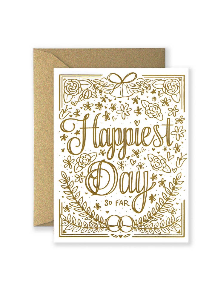Biglietto di auguri per matrimonio Happiest Day So Far per la vendita all'ingrosso da parte di Lionheart Prints