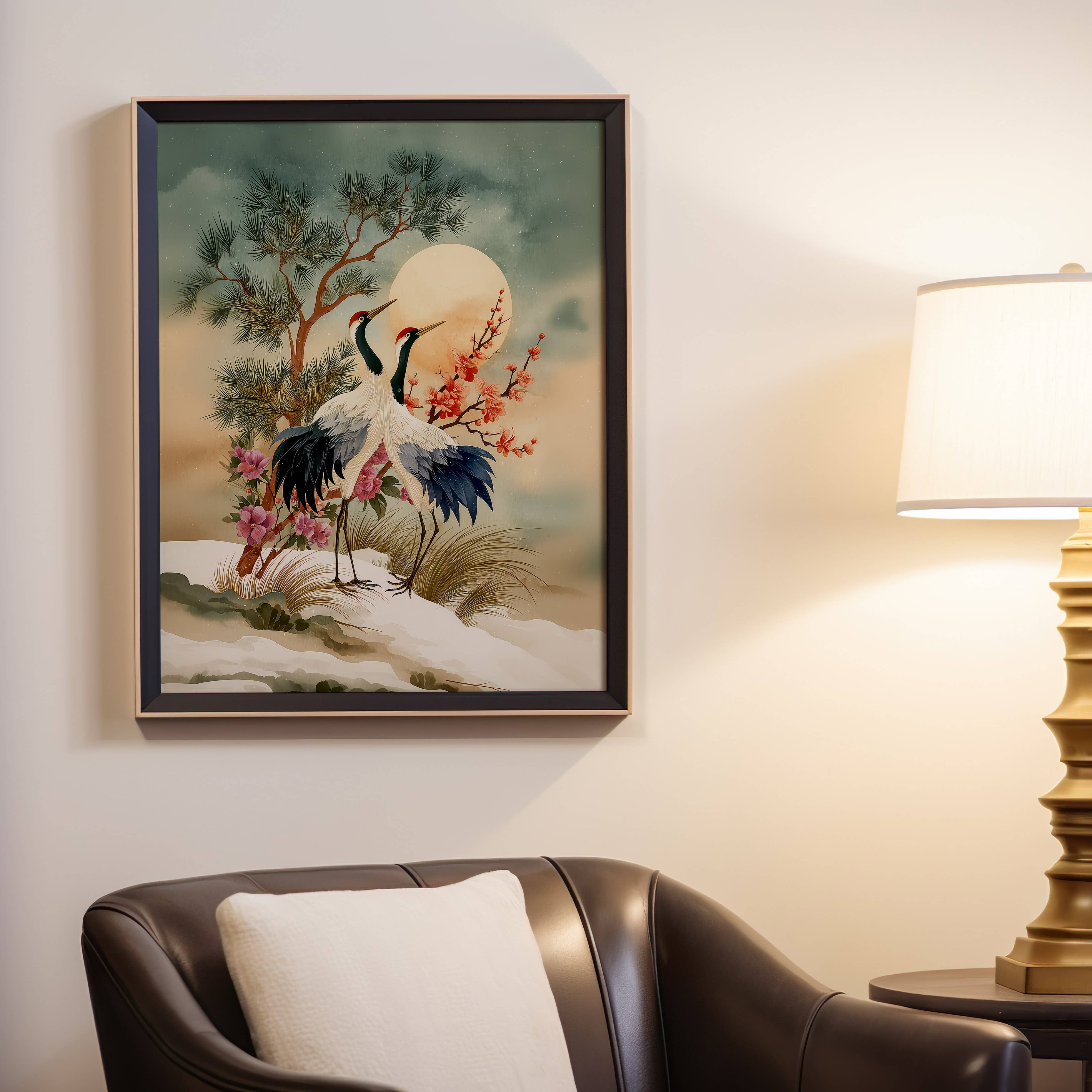 IuliiaArtPrints – wholesale Art print – Winter Red-Crowned Cranes, Japanese Snow Landscape Art Print2