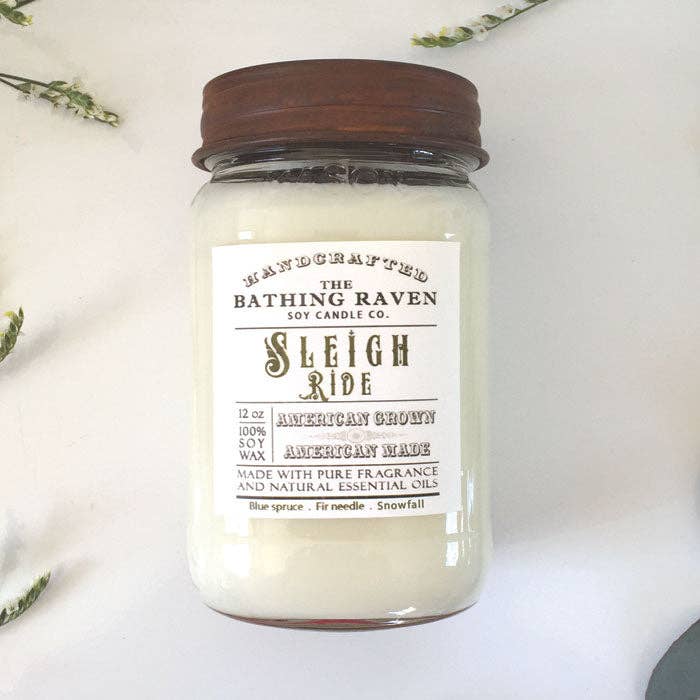 The Bathing Raven Candle Co. - Wholesale Jar/Filled Candle - Sleigh Ride | Farmhouse Mason Collection Soy Candle0