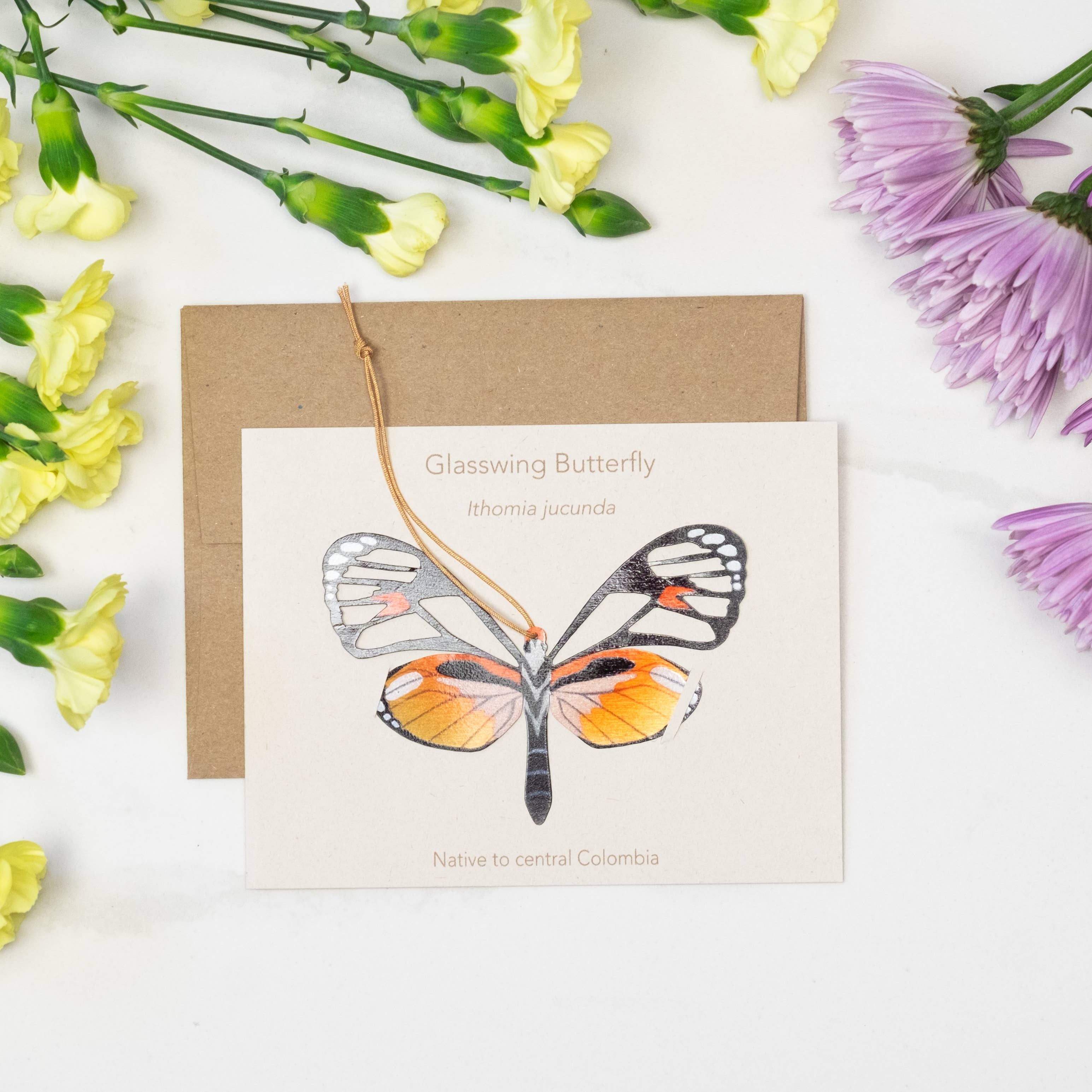 Tulia's Artisan Gallery - Wholesale Bookmark - Glass Wing Butterfly Ornament + Notecard2