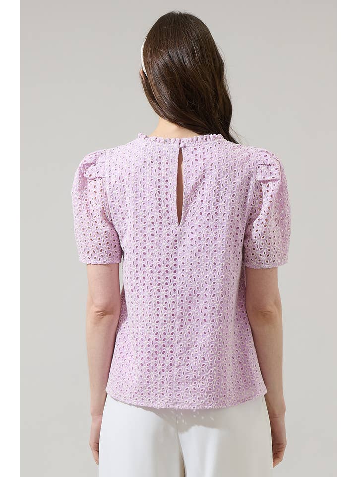 Lilac Hadi Eyelet Veronica Puff Sleeve Blouse for wholesale on Faire