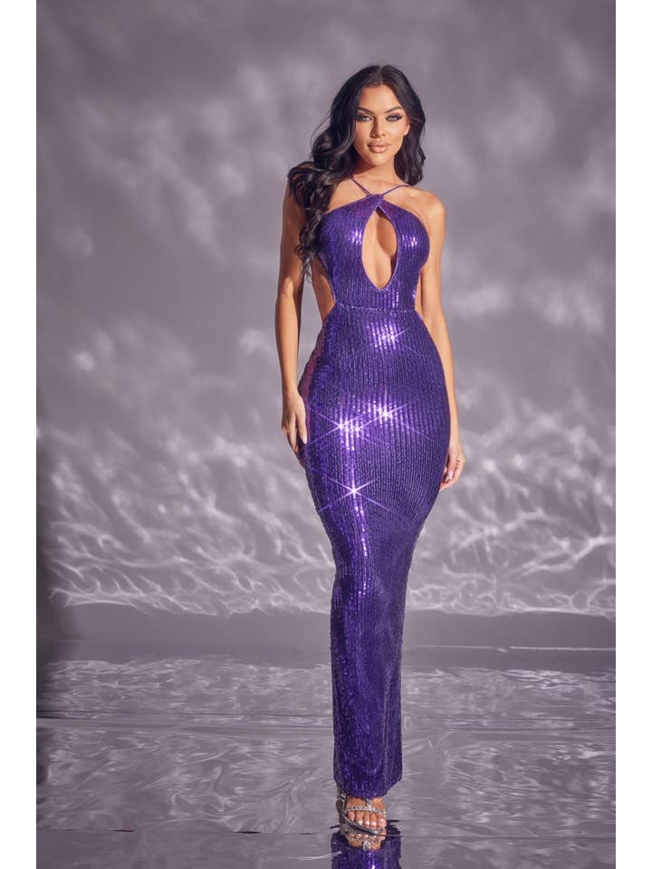 WFFS - Wholesale Gown – Women's - Viral Stretch Sequin Halter Cocktail Dress